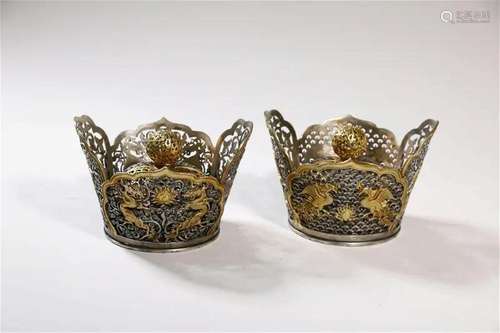 A Pair of Gilt Bronze Dragon Coronets