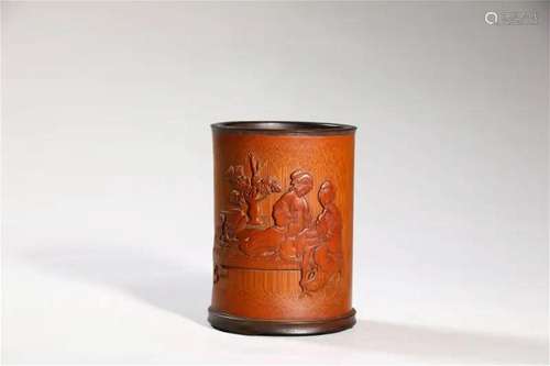 Bamboo Carving Court Lady Brush Pot