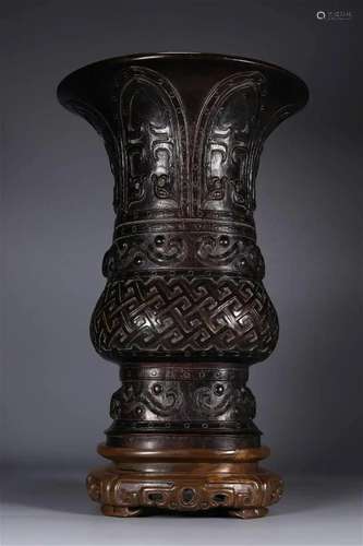 Red Sandalwood Carved Auspicious Floral Vase