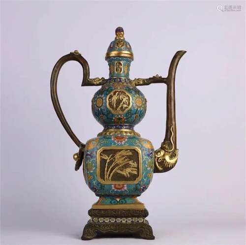 Gilt Cloisonne Enamel Plum, Bamboo and Chrysanthemum Ewer