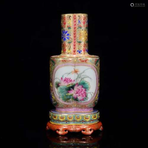 Falangcai Gold-decorated Flower and Bird Double-tube Vase