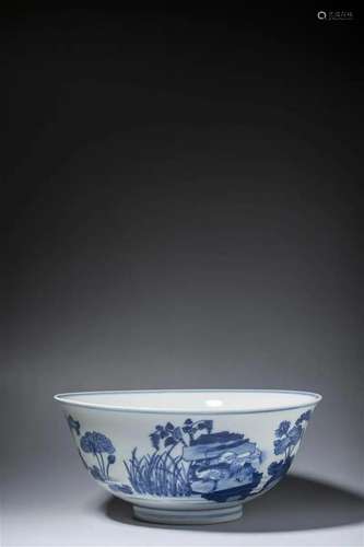 Blue And White Deer, Egret And Lotus Bowl