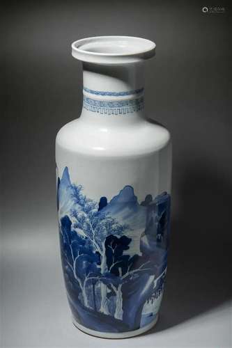 Blue And White Landscape Figure Roulea Vase