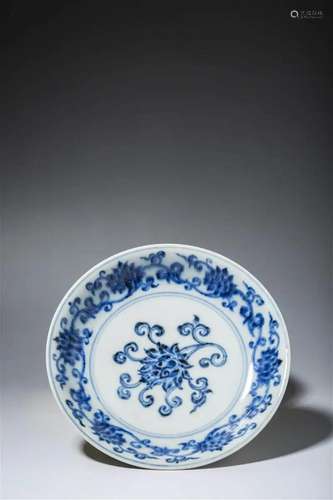 Blue And White Interlocking Lotus Plate