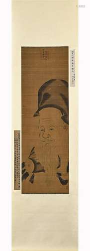 Chinese Figure Painting, Ink and Color on Silk, Hanging Scro...