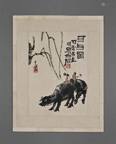 Chinese Ox-herding Painting on Paper, Li Keran and Qi Baishi...