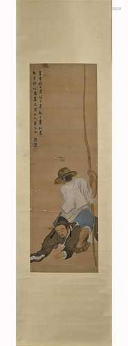 Chinese Figure Painting, Ink and Color on Silk, Hanging Scro...