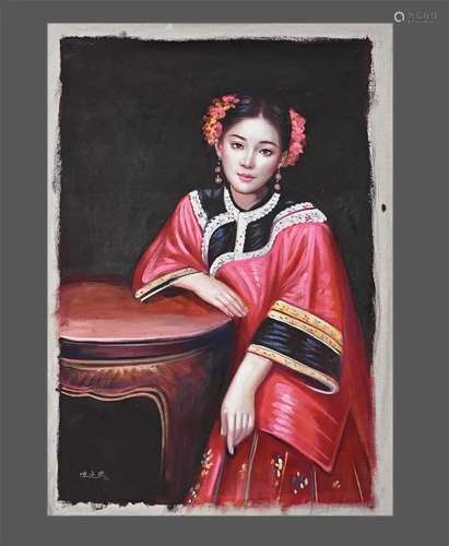 Chinese Lady Painting, Oil on Canvas