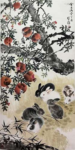 Chinese Flower and Bird Painting, Ink and Color on Paper, Ha...