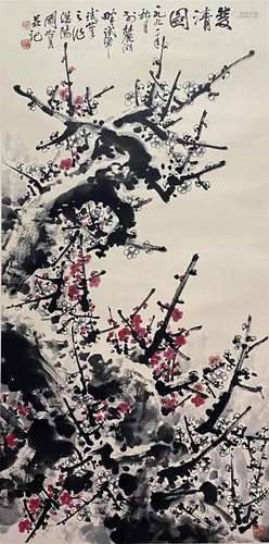 Chinese Plum Painting, Ink and Color on Paper, Hanging Scrol...