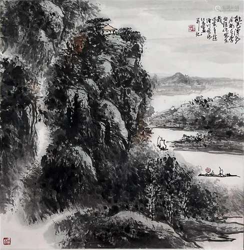 Chinese Landscape Painting, Ink and Color on Paper, Hanging ...