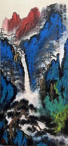 Chinese Landscape Painting, Ink and Color on Silk, Hanging S...