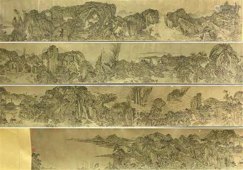 Chinese Landscape Painting, Ink and Color on Paper, Hand Scr...