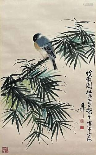 Chinese Flower and Bird Painting, Ink and Color on Paper, Ha...