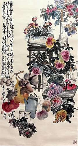 Chinese Flower and Bird Painting, Ink and Color on Paper, Ha...