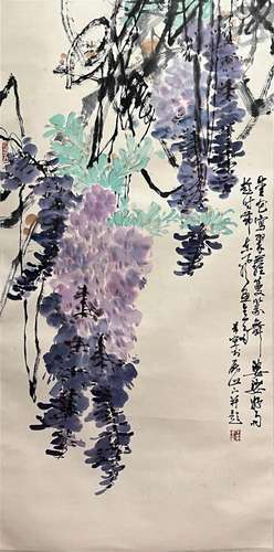 Chinese Flower and Bird Painting, Ink and Color on Paper, Ha...