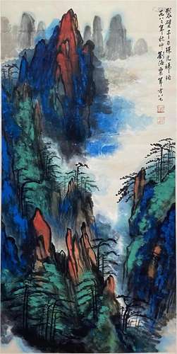 Chinese Landscape Painting, Ink and Color on Silk, Hanging S...