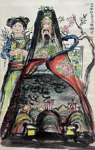 Chinese Figure Painting, Ink and Color on Paper, Hanging Scr...