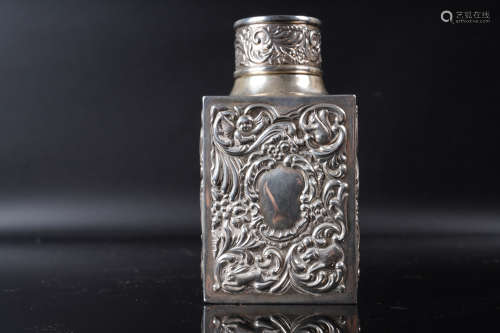 純銀雕天使紋四方瓶