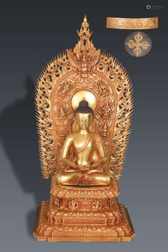 旧藏精铸铜胎鎏金阿弥陀佛坐像