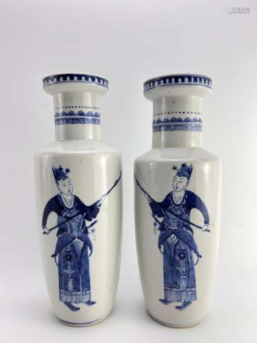 A pair of blue&white vase depicted with figures, seems o...