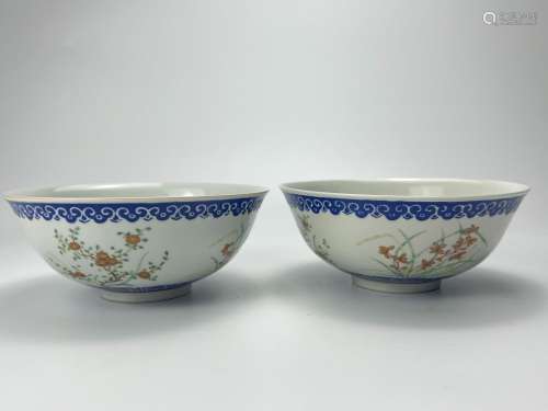 A pair of famille rose bowls, marked, Qing Dynasty Pr.