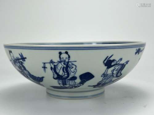 A large blue&white bowl, marked, Qing Dynasty Pr.