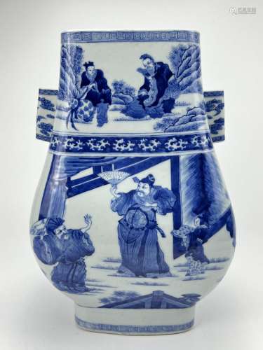 A figure depicted blue&white vase, Qing Dynasty Pr.