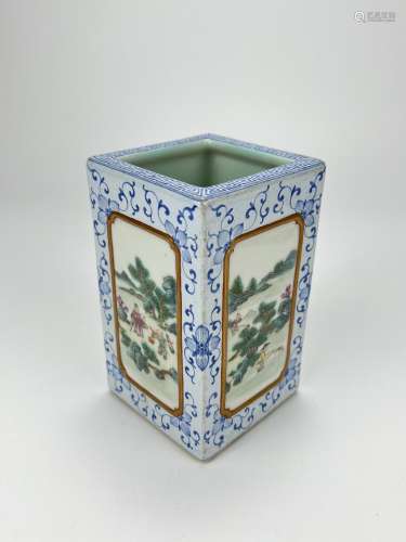 A rectangle shape brush pot, Qing Dynasty Pr.