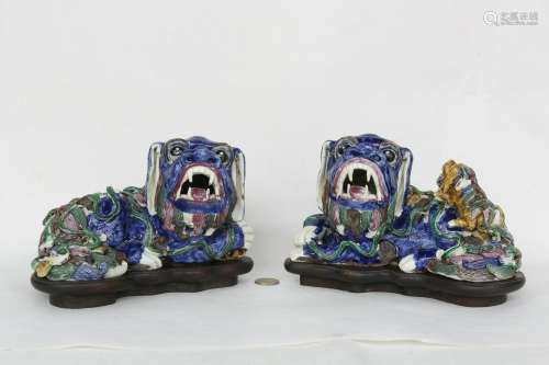 A very heavy pair of Chinese porcelains with original hardwo...