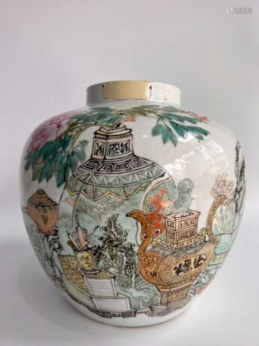 A fined painted jinger jar, marked, Qing Dynasty Pr.
