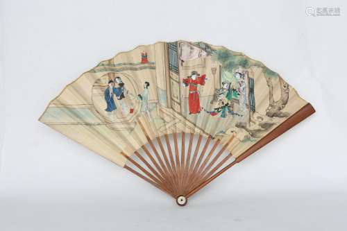 A figure painted fan, Qing Dynasty Pr.