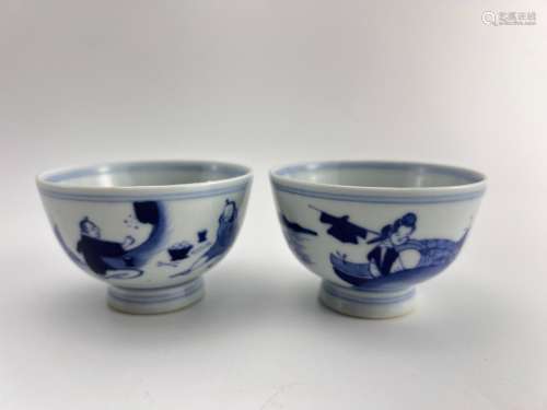 A pair of blue&white cups, Kang Xi Pr.