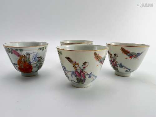 Four famille rose cups, Qing Dynasty Pr.