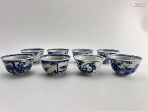 A set of eight blue&white cups, Kang Xi Pr.