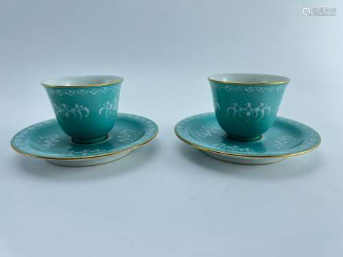 A pair of cups&saucers, marked, Qing Dynasty Pr.