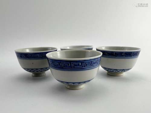 A set of four blue&white marked cups, Qing Dynasty Pr.