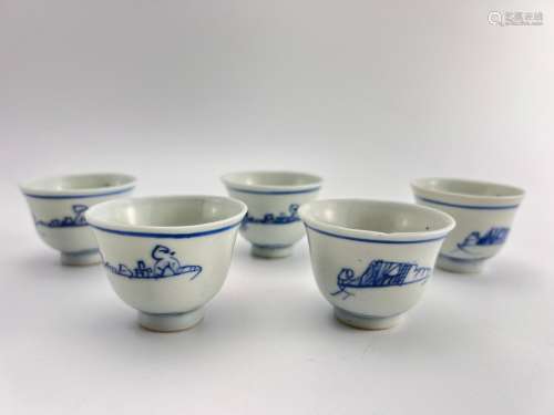 A set of five blue&white cups, Kang Xi Pr.