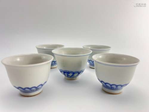 A set of five blue&white cups, Kang Xi Pr.
