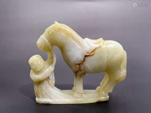 A horse grazing jade ornament, Ming Dynasty Pr.