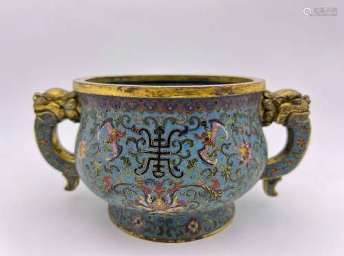 A Cloisonne enamel gilt censer, QianLong Pr.