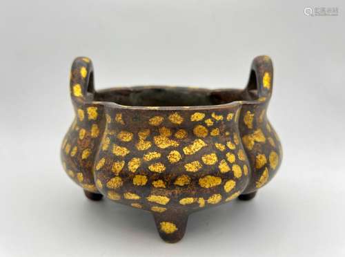 A gold spotted bronze censor, Qing Dynasty Pr.