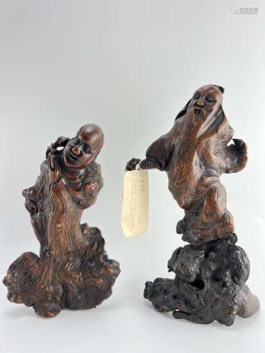 Two wood deities, unkown wood and age.