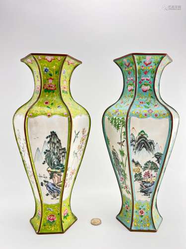 A pair of bronzebased enamel vases, purchased in 1970's.