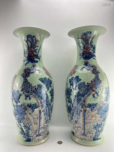 A extra large pair of vases with double ears, Qing Dynasty P...
