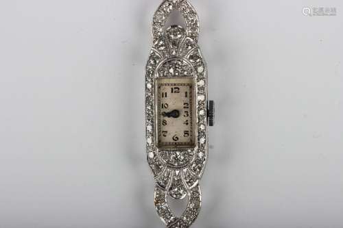 An Art Deco platinum cased and diamond set lady's bracelet w...