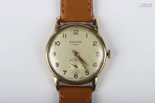 An Ensign 9ct gold circular cased gentleman's wristwatch, th...