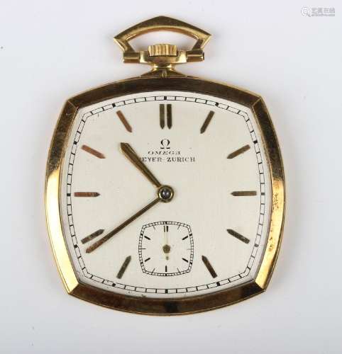 An Omega 18ct gold curved square cased keyless wind open-fac...