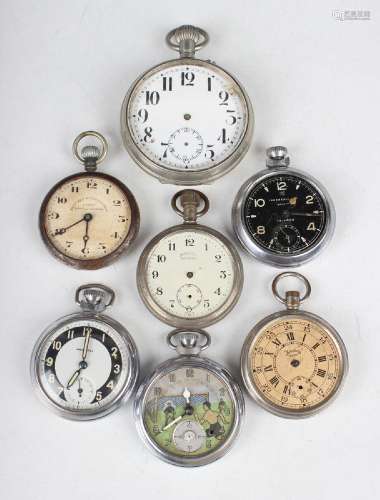 A collection of assorted metal pocket watches, including a G...
