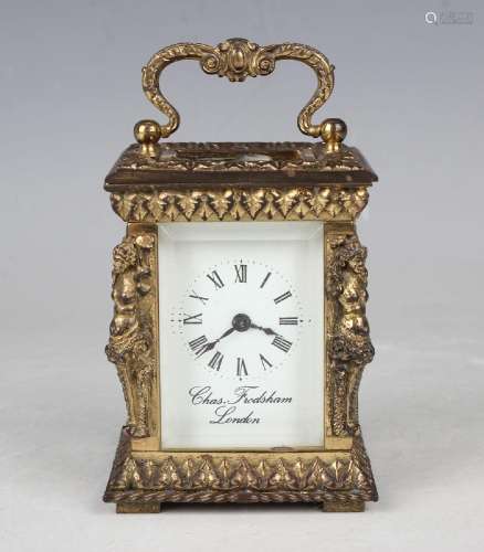 A late 20th century brass diminutive carriage timepiece, the...